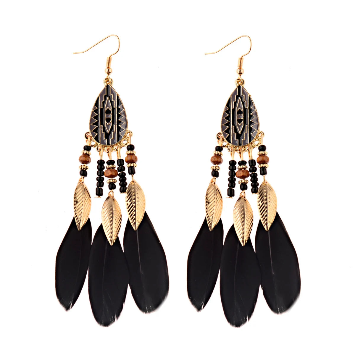 Round Retro Women's Dream Catcher Handmade Long Tassel Feather Earrings Female Leaves Pendant Earring Kolczyki Boho Jewelry