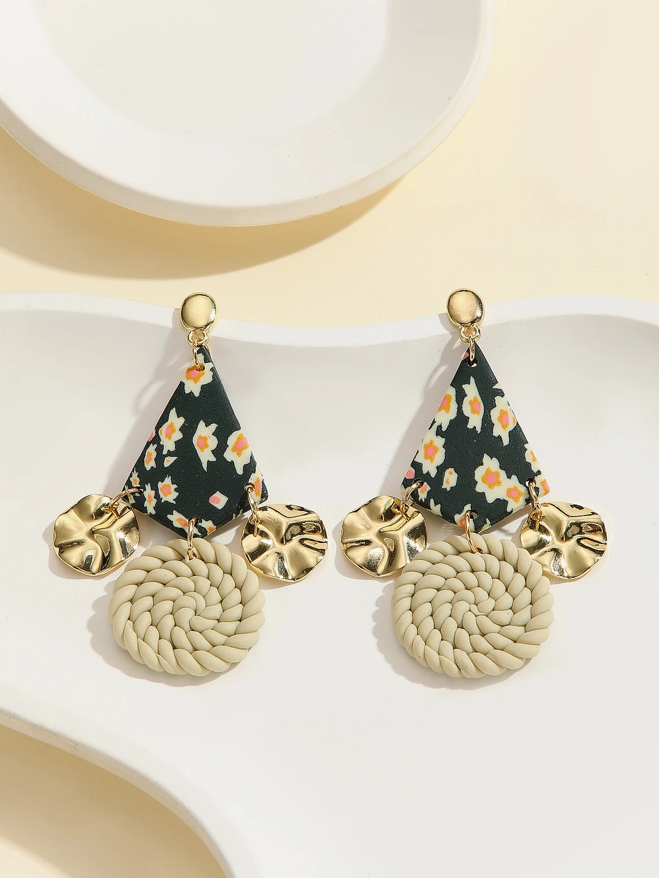 Boho Floral Geometric Polymer Clay Earrings Lightweight Statement Drop for Women Girls Summer Party Daily Work Vacation Gift