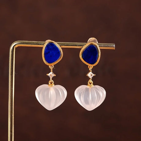 GEEZENCA 925 Silver Lapis Lazuli White Crystal Women's Drop Earrings 18K Gold Heart Waterdrop Dangle Earring Love Gift For Her - Charlie Dolly