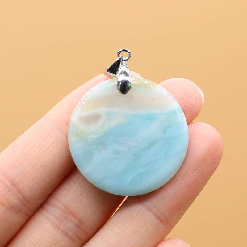 Natural Stone Agates Pendants Big Round Lapis lazuli Tiger Eye Charmsfor Jewelry Making Diy earring necklace accessories