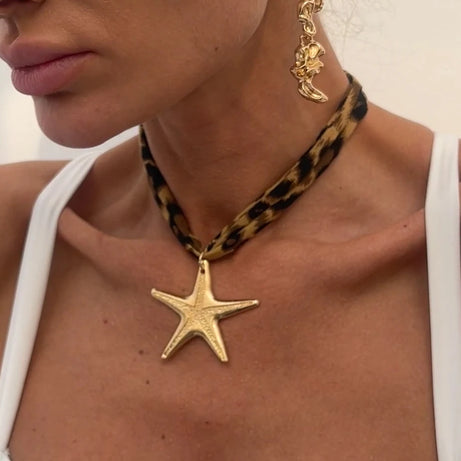 Conch, Starfish and Heart Ethnic Velvet Chain Necklace