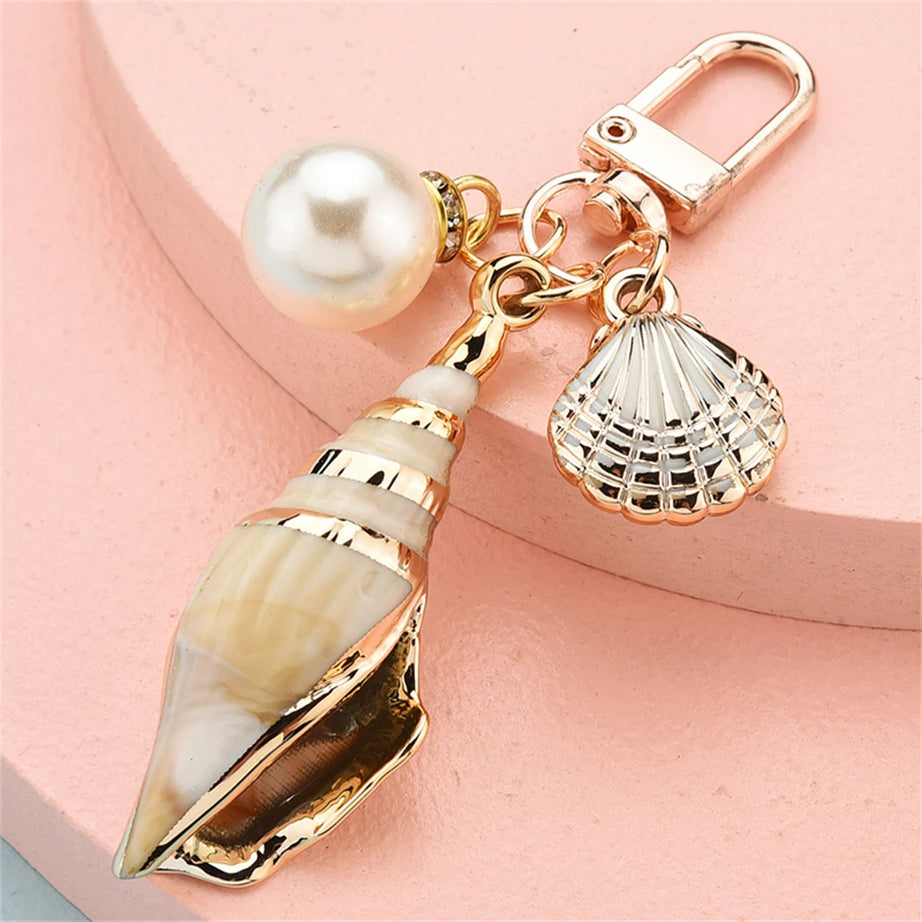 Conch, Pearl and Shell Tassel Boho Keyring