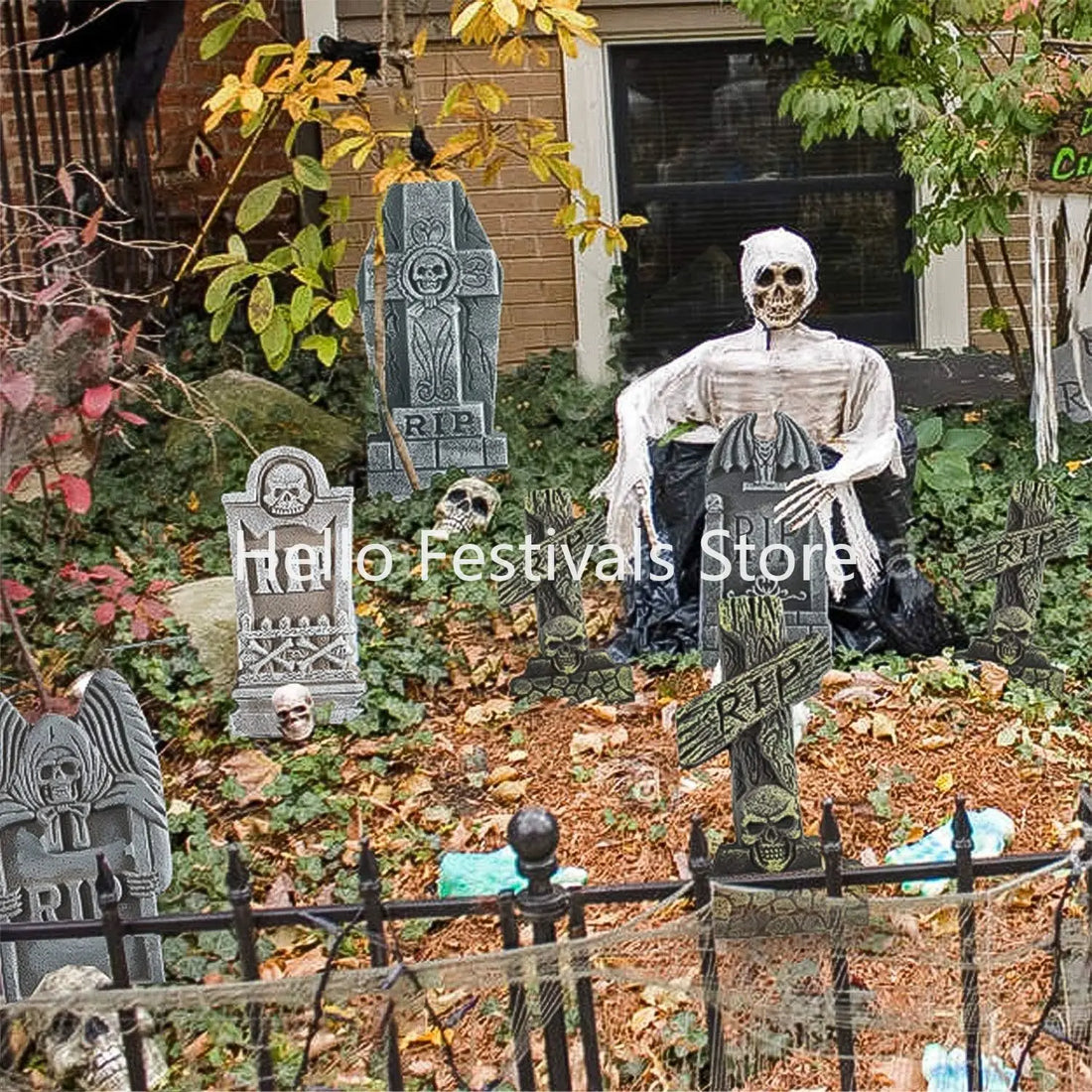 Halloween Foam Tombstones, 6 Pack 17" Headstone Decorations for Halloween Graveyard, Yard, Garden, Outdoor Tombstone Decorations - Charlie Dolly