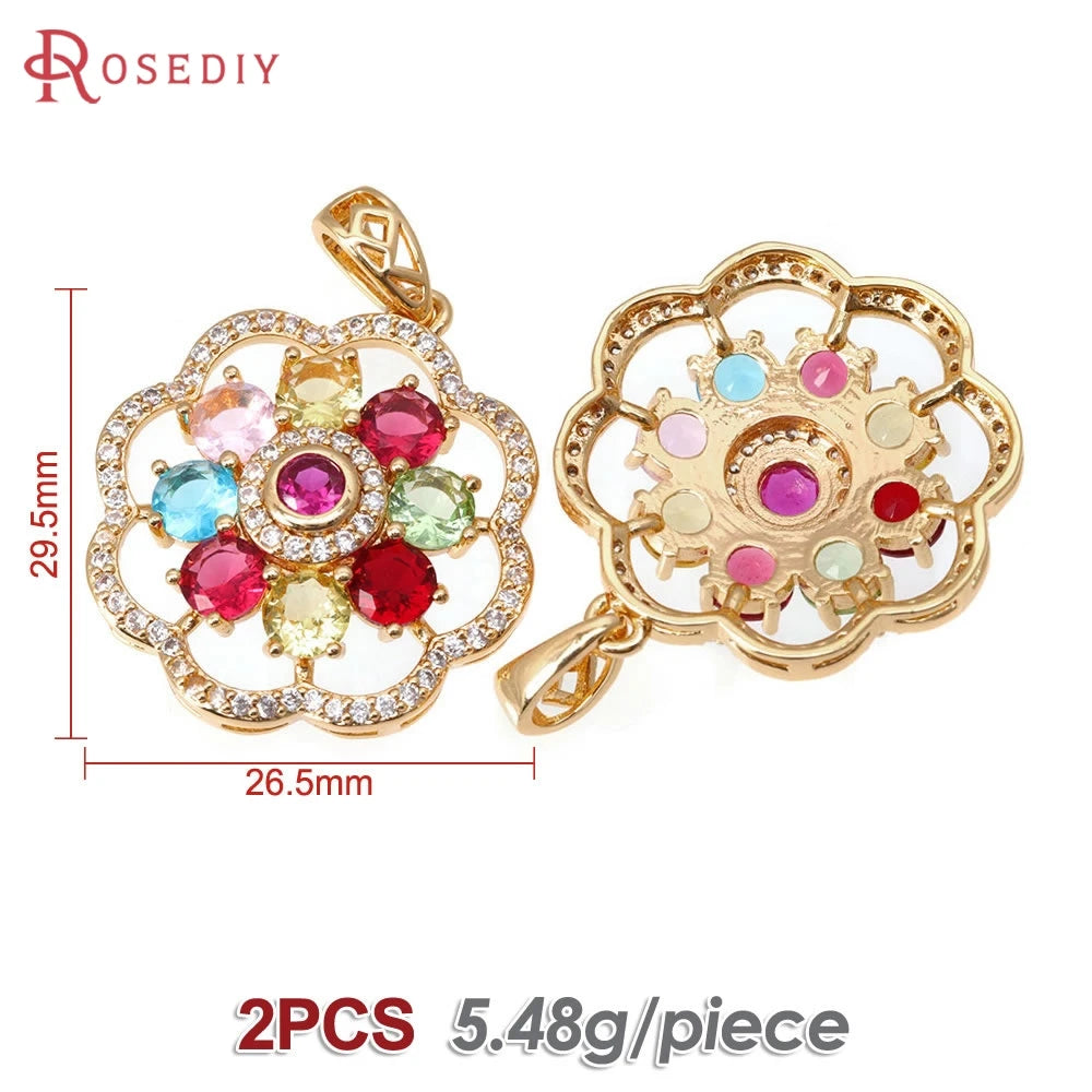 18K Gold Color Brass and Zircon Lotus Flower Necklaces Charms Pendants High Quality Diy Jewelry Accessories Making Supplies