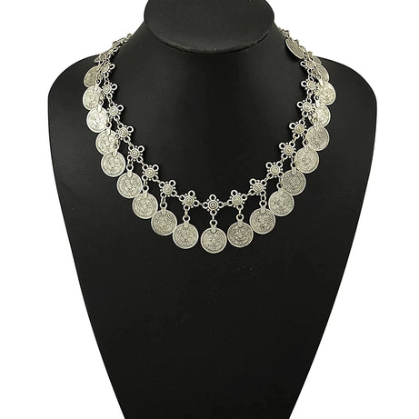Turkish Coin Stone Tassel Bib Choker Necklace Jewelry