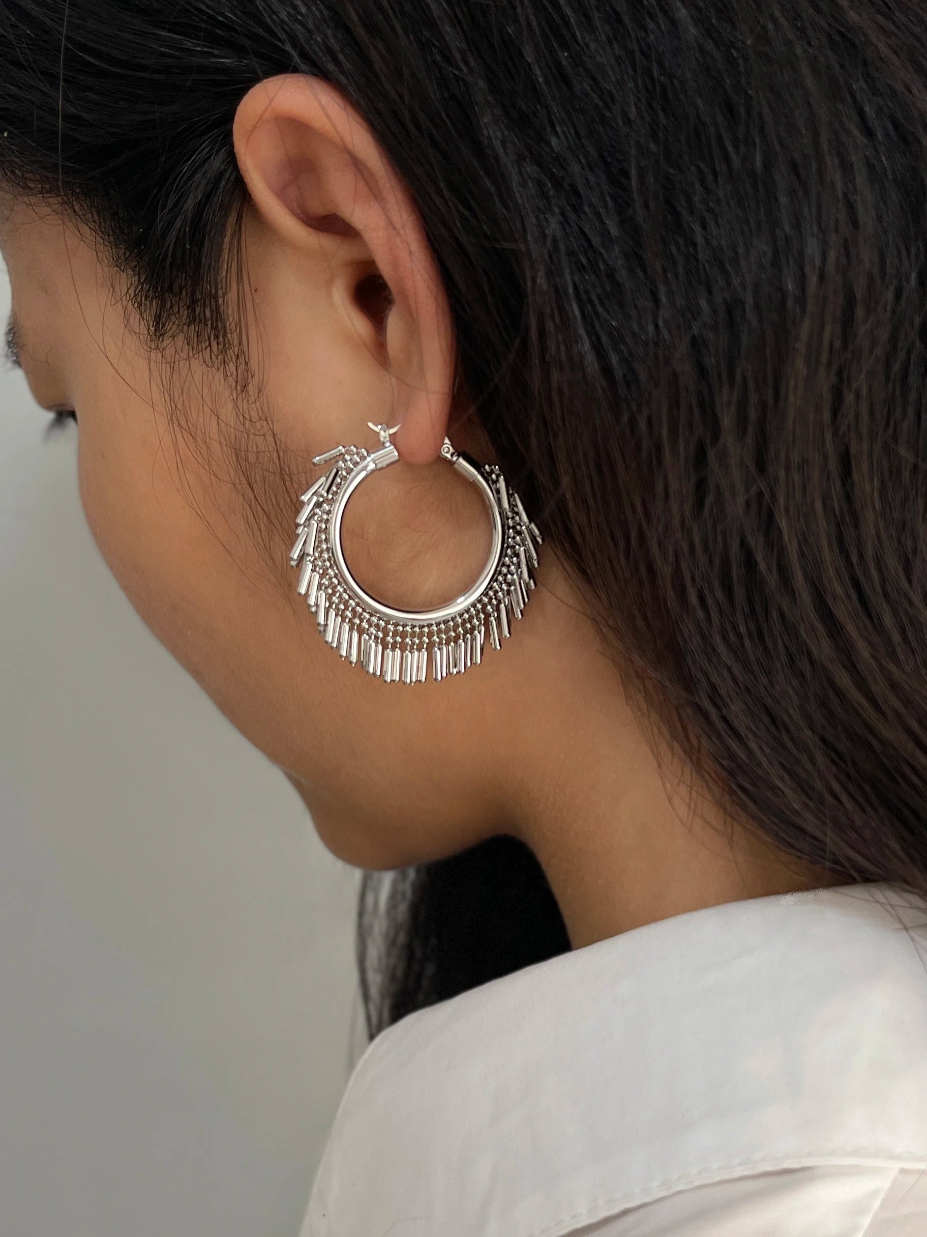 Peri'sbox Boho Gold Silver Plated Beads and Bar Tassel Hoop Earrings for Lady Statement Tube Huggie Earring with Dangling Charms