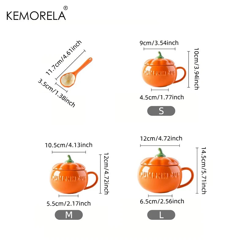 300/450ML Halloween Pumpkin Shaped Ceramic Cup With Spoon Kawaii Soup Mug With Lid  Oatmeal Cup Creative Water Cup - Charlie Dolly