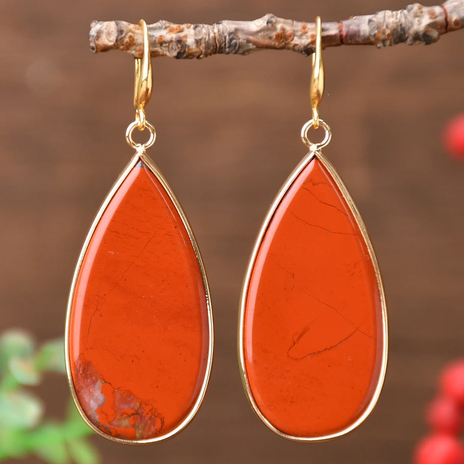 Yumfeel 1Pair Boho Colorful Natural Stone Dangle Earring Turquoise Round Teardrop Earring Retro Elegant Women Banquet Jewelry - Charlie Dolly