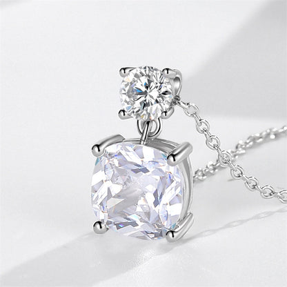 925 Sterling Silver Colored Crystal Necklace Light 9MM Cushion Crystal Pendants Necklace for Women Girl Elegant Classic Jewelry