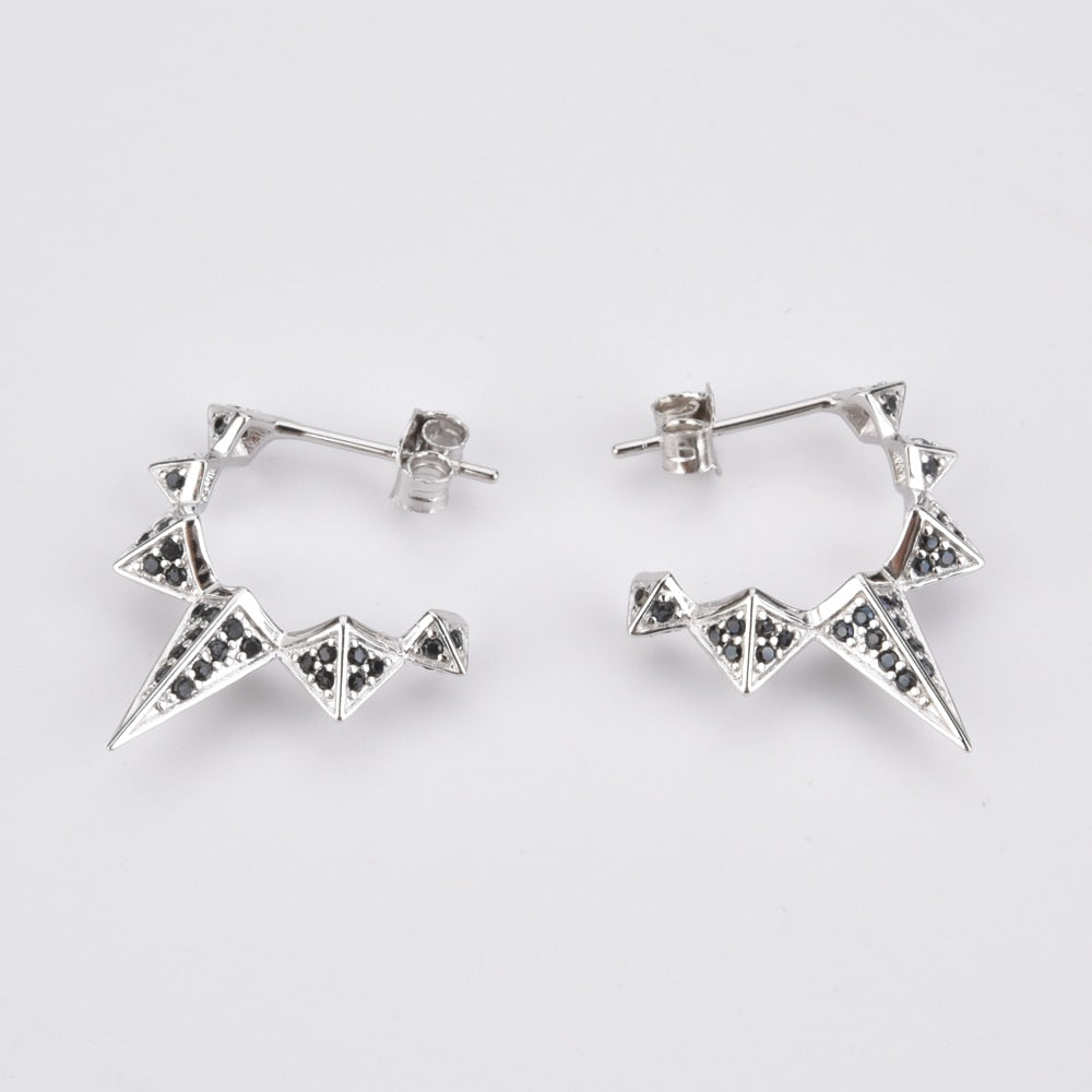 Andywen 100% 925 Sterling Silver Black Enamel Black Zircon Long Spike Hoops Piercing Ohrringe Pendant Women Luxury CZ Jewelry - Charlie Dolly