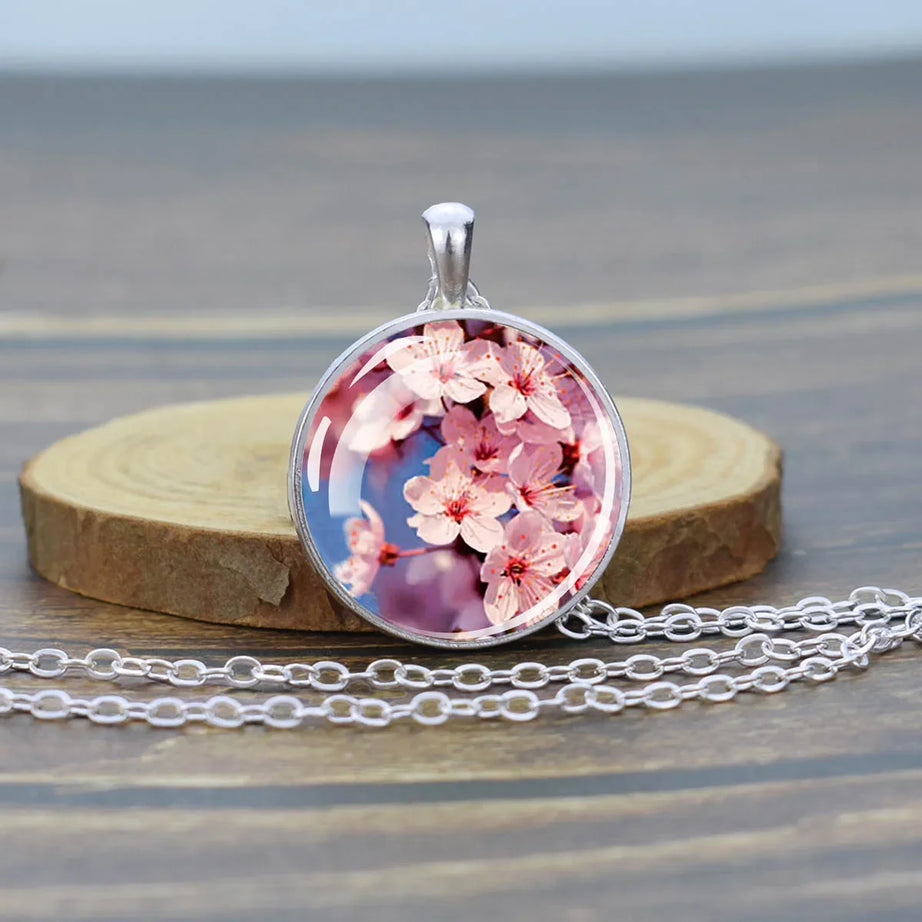 Pressed Flower Glass Pendant, Botanical Boho Nature Necklace