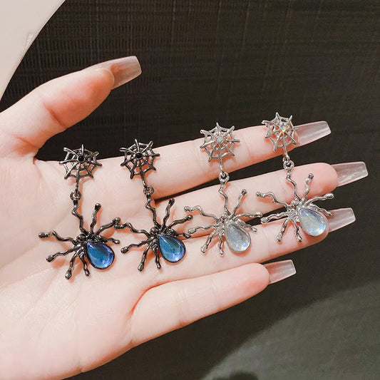 Halloween Gothic Retro Black Spider Moonstone Stud Earrings Women Fashion Design Earring Party Jewelry Gifts Wholesale