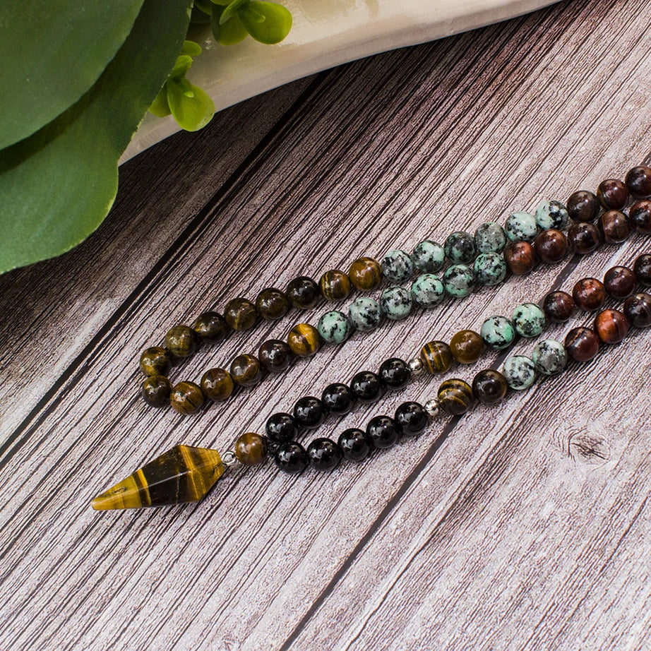 Black Onyx African Turquoise Mala Necklace Jewelry