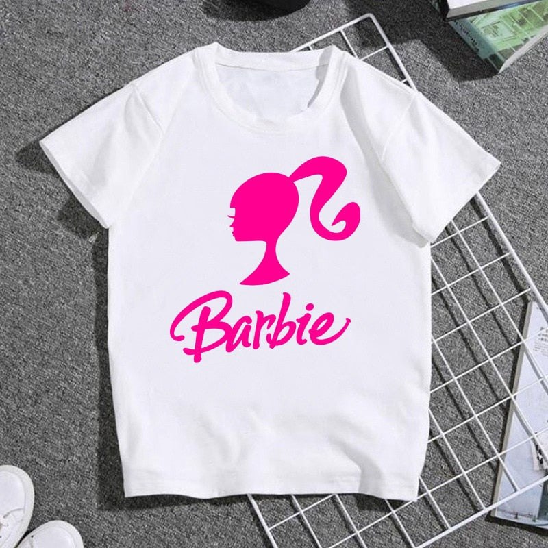 2023 Kawaii Barbie Children Short Sleeves Anime Cartoon Girls Boys Round Neck T-Shirt Soft All-Match Y2K Kids Clothes Streetwear - Charlie Dolly