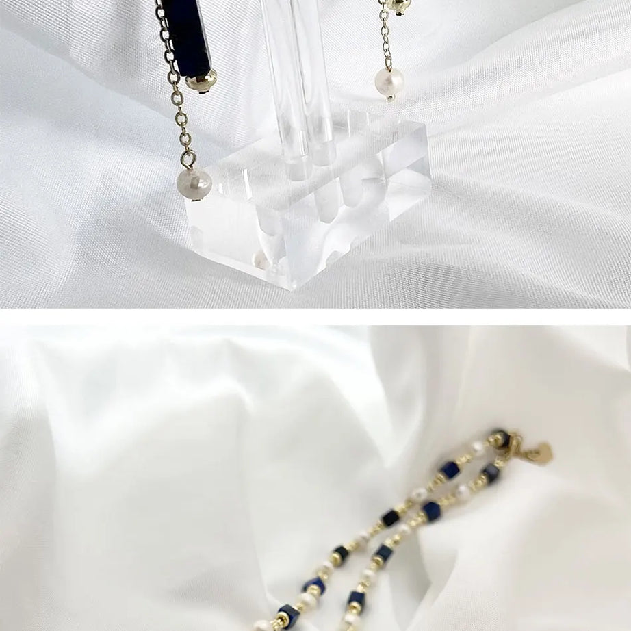 Natural Freshwater Pearl Necklace 4X4 lapis lazuli Bracelet Earring Plated 14K Gold Accessories - Charlie Dolly