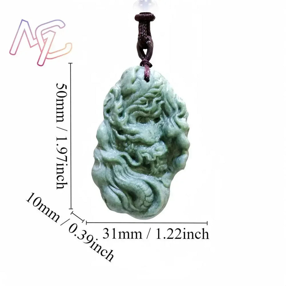 Dark Green Jade Dragon Fox & Owl Pendant Necklace, Carved Amulet Zodiac Talisman