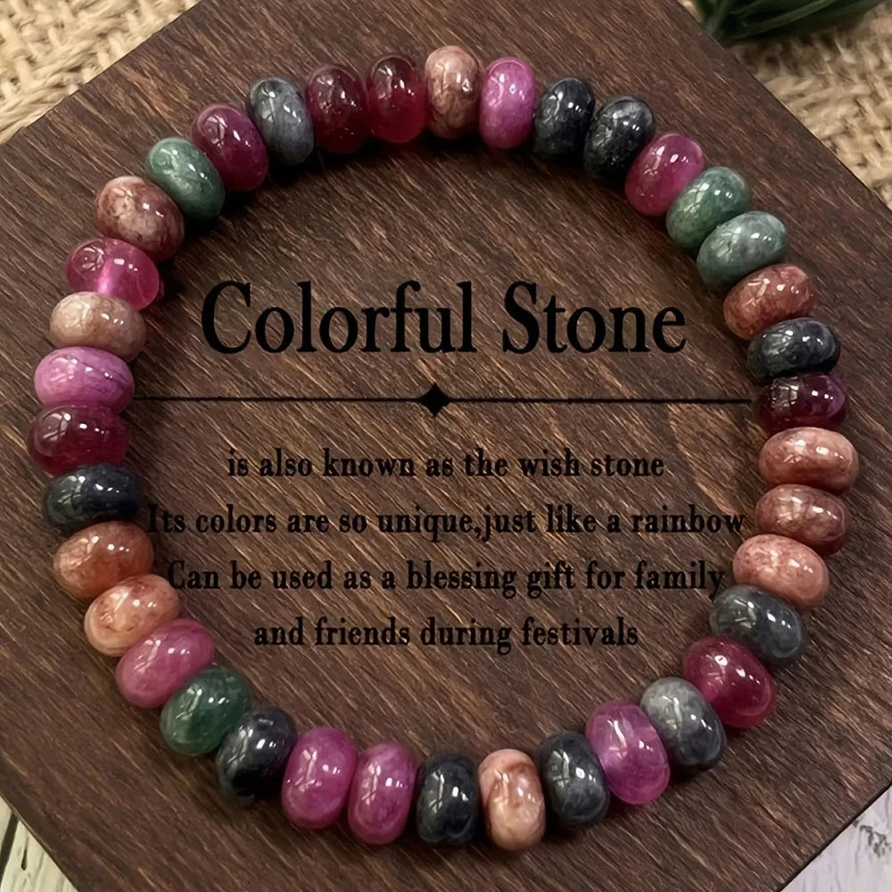 Bohemian Natural Stone Abacus Bead Bracelet, Handmade Healing Crystal Elastic Stretch Bracelet, Boho Beaded Jewelry for Women