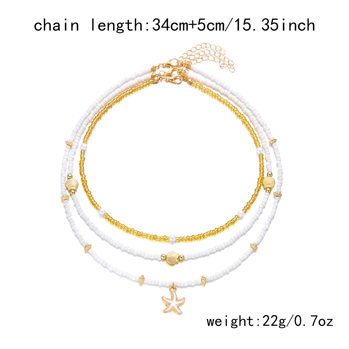 Ocean Layered Starfish and Shell Beaded Necklace Set