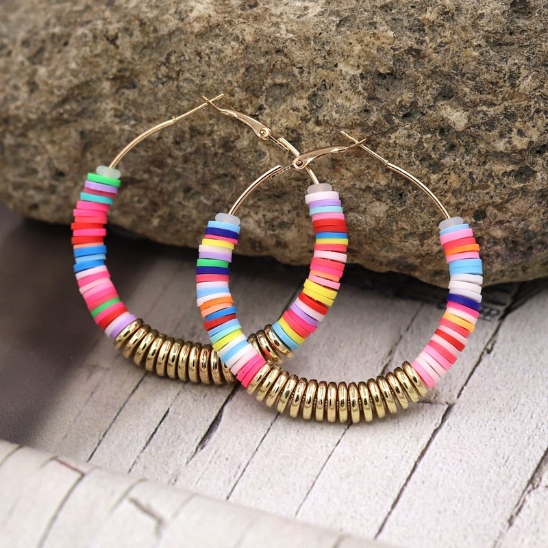 Jewelry Hoop Earrings for Woman Multicolor Polymer Clay Korean Fashion Earrings Wholesale Gift Female Girls - Charlie Dolly