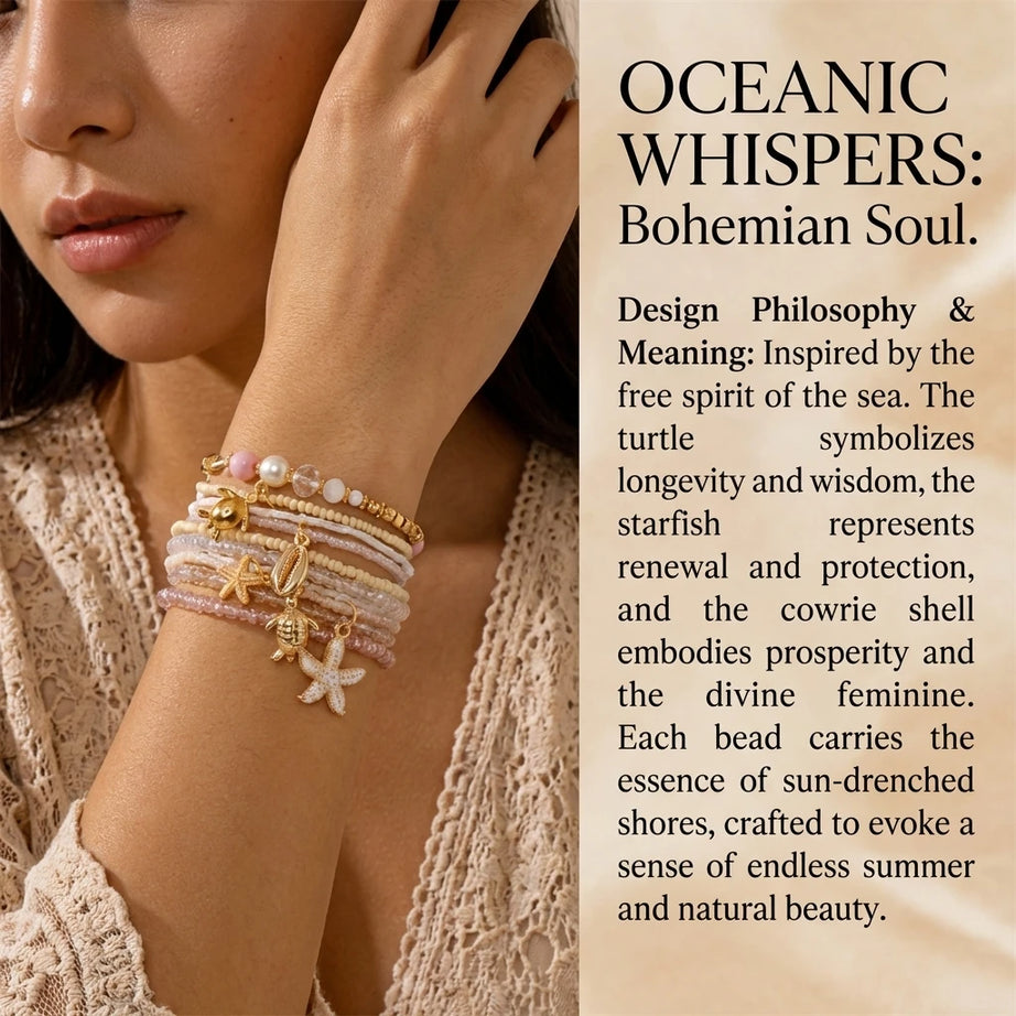 Sea Turtle and Starfish Layered Boho Bracelet Set