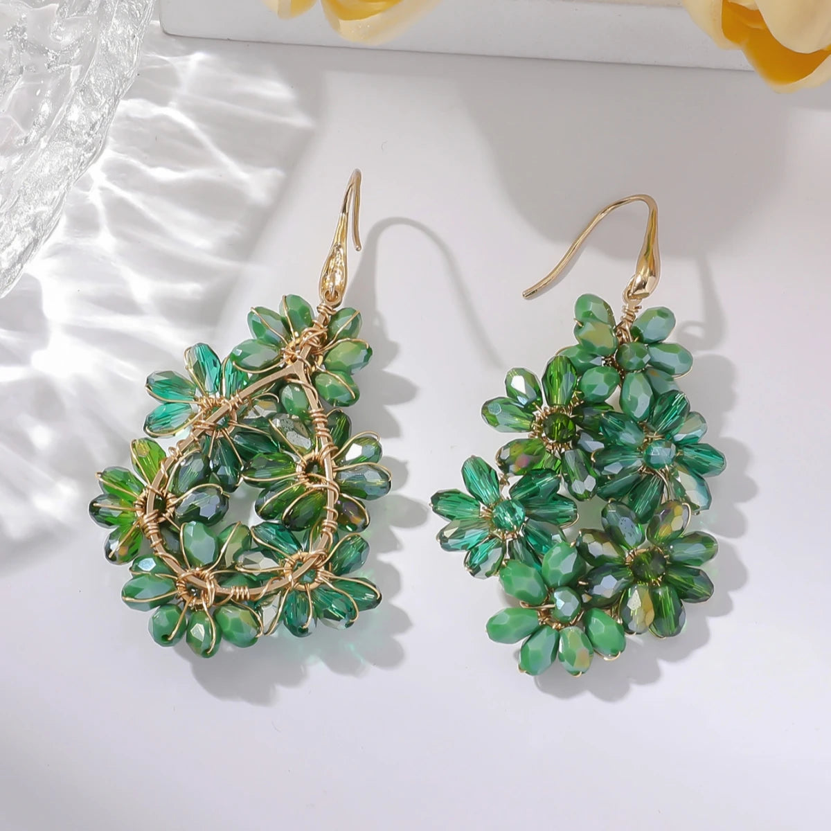 Trendy Flower Shaped Seed Beads Drop Earrings for Women Girls Boho Floral Crystal Beaded Dangle Earrings Handmade Jewelry Gifts
