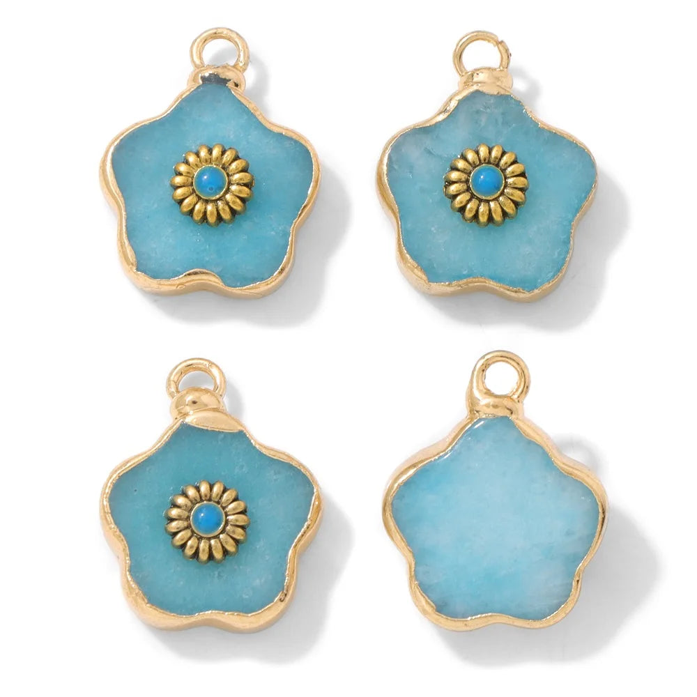 2pcs Natural Stone Flower Charms Tiger Eye Lapis Lazuli Flower Pendant For Jewelry Making Necklace DIY Earrings Bracelet15x20mm