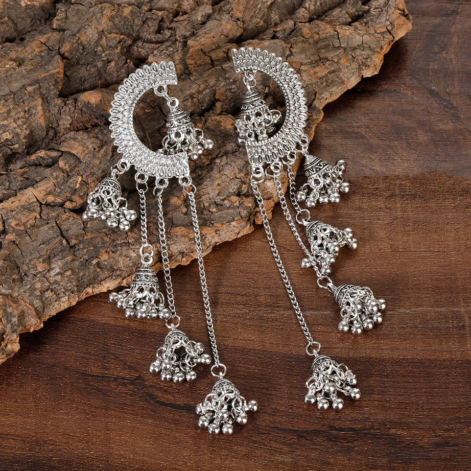 الهندي Jhumka أقراط الذهب الشظية اللون أجراس كبيرة قطرة طويلة شرابة القرط للنساء بوهو الغجر مجوهرات هدية
