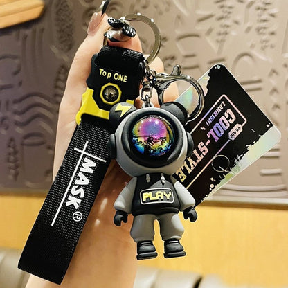 Cartoon Cute Lightning Bear Keychain Astronaut Bear Doll Keyring Bag Pendant Couple Car Keyholder Creative Bag Charm Accessories