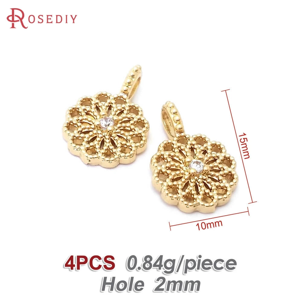 18K Gold Color Brass and Zircon Lotus Flower Necklaces Charms Pendants High Quality Diy Jewelry Accessories Making Supplies