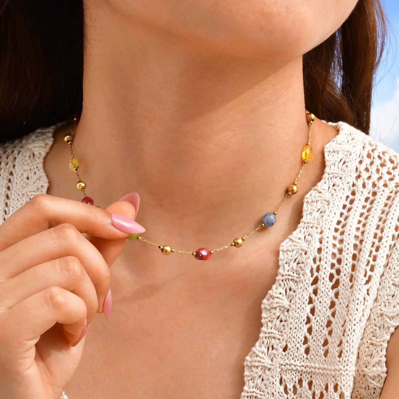 Rainbow Gemstone Y-Chain Boho Necklace & Bracelet