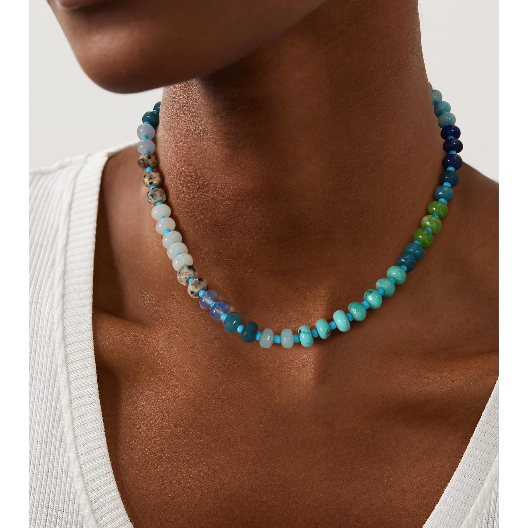 Badu Rainbow Gemstone Beaded Necklace Colorful Natural Stone Choker Necklace Summer Beach Vacation Women's Fashion Boho Jewelry - Charlie Dolly