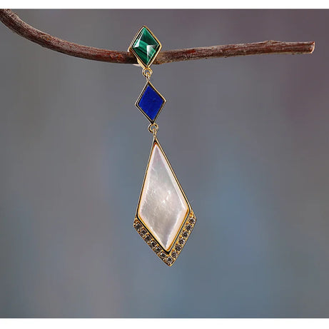 GEEZENCA Malachite Lapis Lazuli Shell 925 Silver Dangle Earrings For Women Unusual Geometric Natural Stone Drop Earring Gift - Charlie Dolly