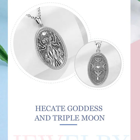 Triple Moon Goddess Hecate Hound Necklace, S925 Sterling Silver