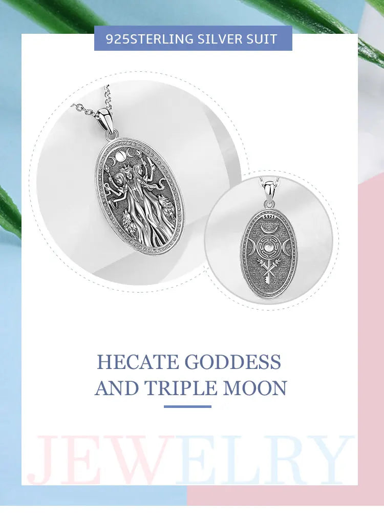 Eudora 925 Sterling Silver Triple Moon Goddess Necklace Hecate Dog Amulet Pendant Triple Goddess Jewelry for Women Man Gift