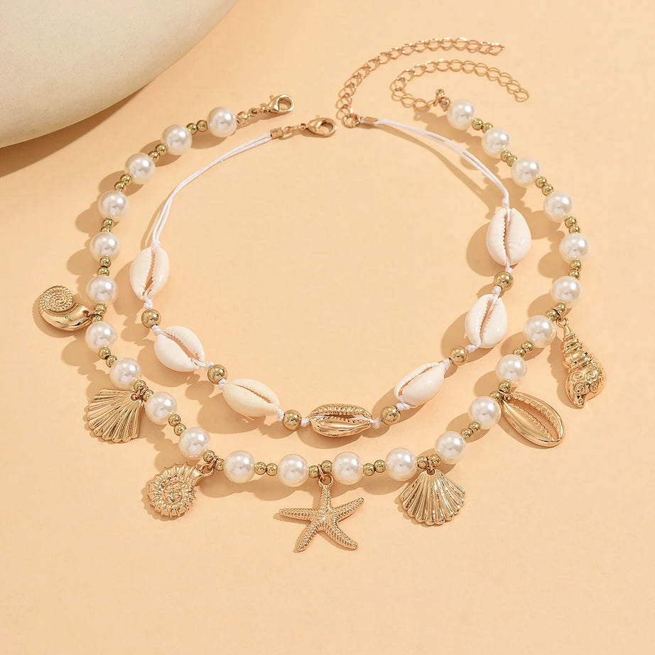 Baroque Pearl and Starfish Shell Choker Necklace