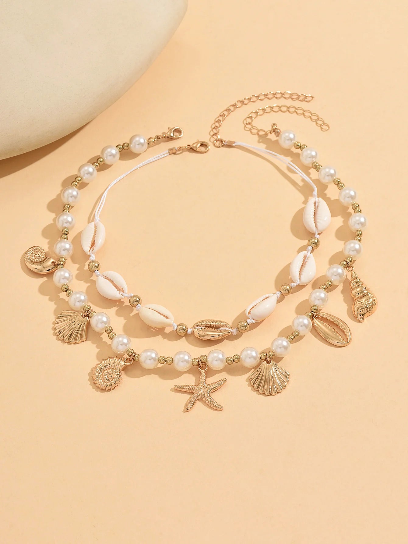 Baroque Imitation Pearl Choker Necklace Starfish Shell Pendant Boho Adjustable Summer Beach Jewelry for Women