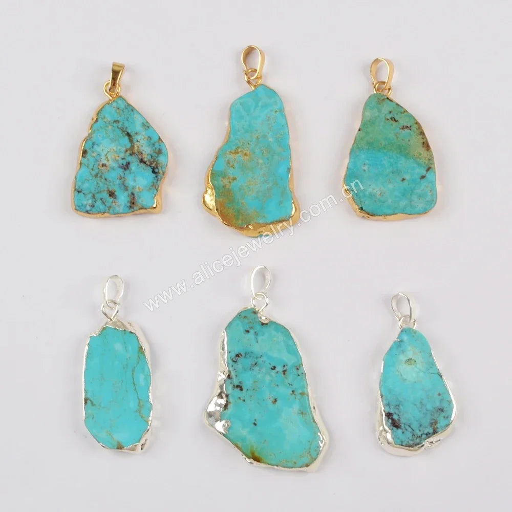 Unique Irregular Natural Turquoise Slice Pendant Golden/Silver Color Charm For Women Boho Jewelry Accessories DIY Necklace