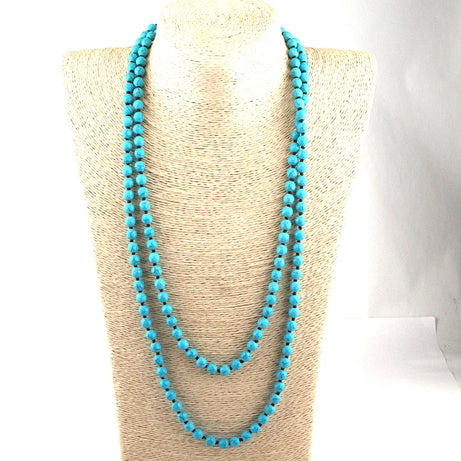 Blue Faceted Stone Knotted Long Necklace Jewelry