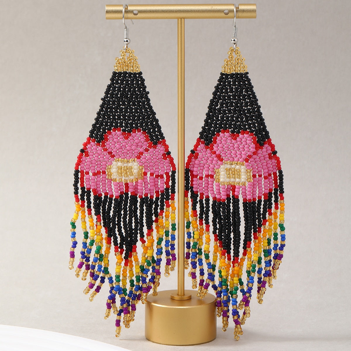 Bohemian Earrings for Women Long Bead Earring Handmade Weaving Statement Dangle Ear Studs With Oil Painting Style - Charlie Dolly