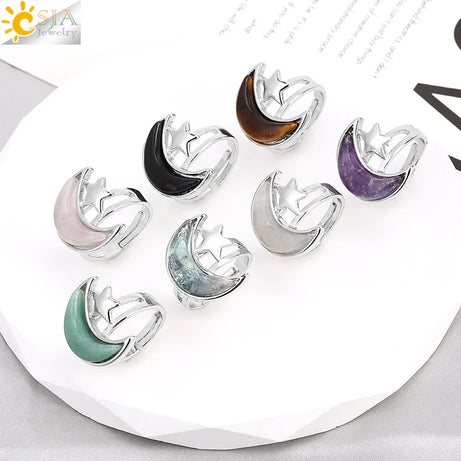CSJA Vintage Silver Rings Natural Stone Amethyst Ring for Women Adjustable Design Handmade Fashion Jewelry Boho Accessories H765 - Charlie Dolly