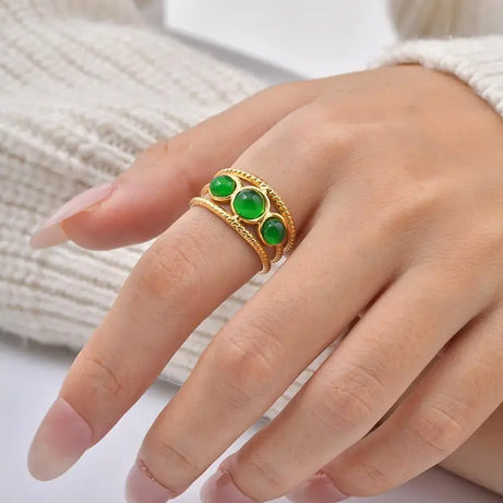 Luxury Bohemian Turquoise Ring for Women, Fashion Stainless Steel Nature Stone Open Adjustable Rings Boho Jewelry - Charlie Dolly