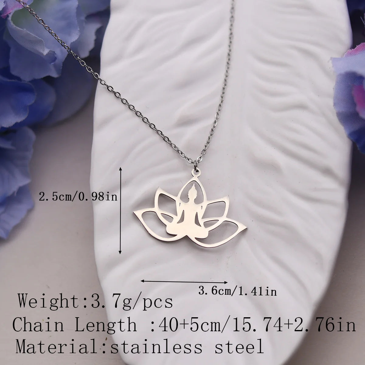 Kinitial Hindu Buddhism Meditation Necklace Stainless Steel Yoga Lotus Flower Necklaces Amulet Jewelry Gift