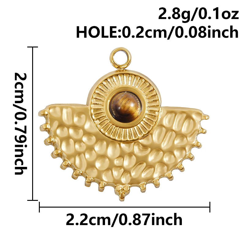 5pcs Real Natural Stone Tiger Eye Charm Sun Eye Oval Boho Pendant Gold Color Stainless Steel Pendants For Jewelry Making Finding