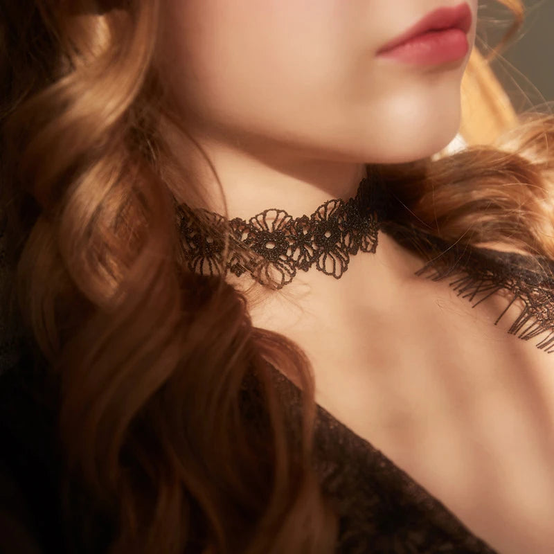 Black Lace Choker For Women Girls Gothic Bowknot Choker With Long Ribbon Lolita Clavicle Chain Necklace Halloween Jewelry Gift - Charlie Dolly