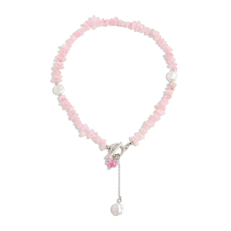 Pink Zircon Heart Pearl Pendant Necklace