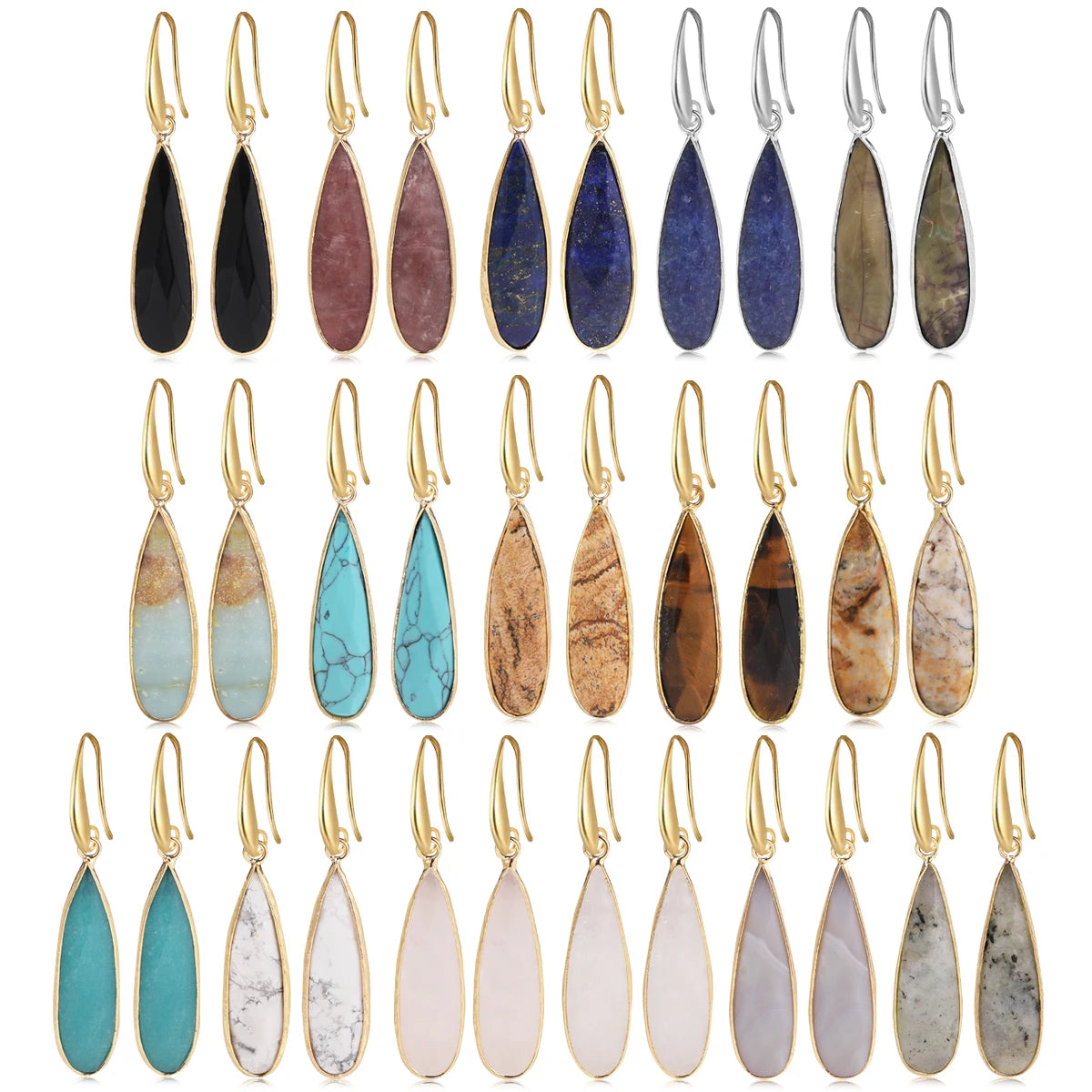 Fashionable Women's Earrings Natural Stone Teardrop Pink Crystal Clear Quartz Healing Energy Stone Simple  Fashionable Jewelry