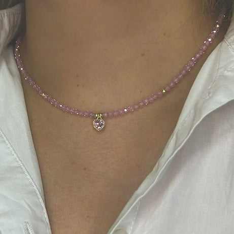 Transparent Crystal and Pearl Tassel Chain Pendant Necklace