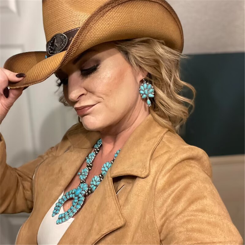 Squash Blossom Turquoise Bib Necklace Southwestern Jewelry Boho Envious Green Howlite Stone Tribal Statement Necklace Cowgirl - Charlie Dolly