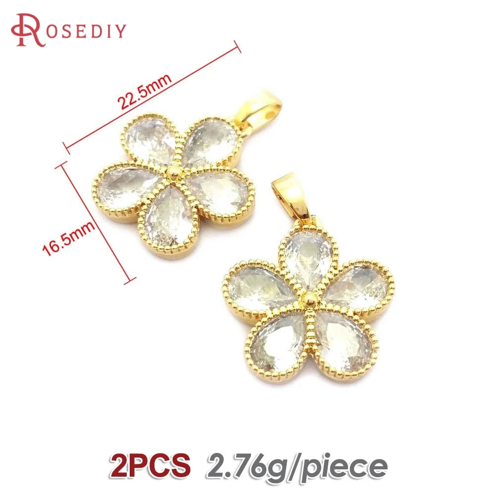 18K Gold Color Brass and Zircon Lotus Flower Necklaces Charms Pendants High Quality Diy Jewelry Accessories Making Supplies