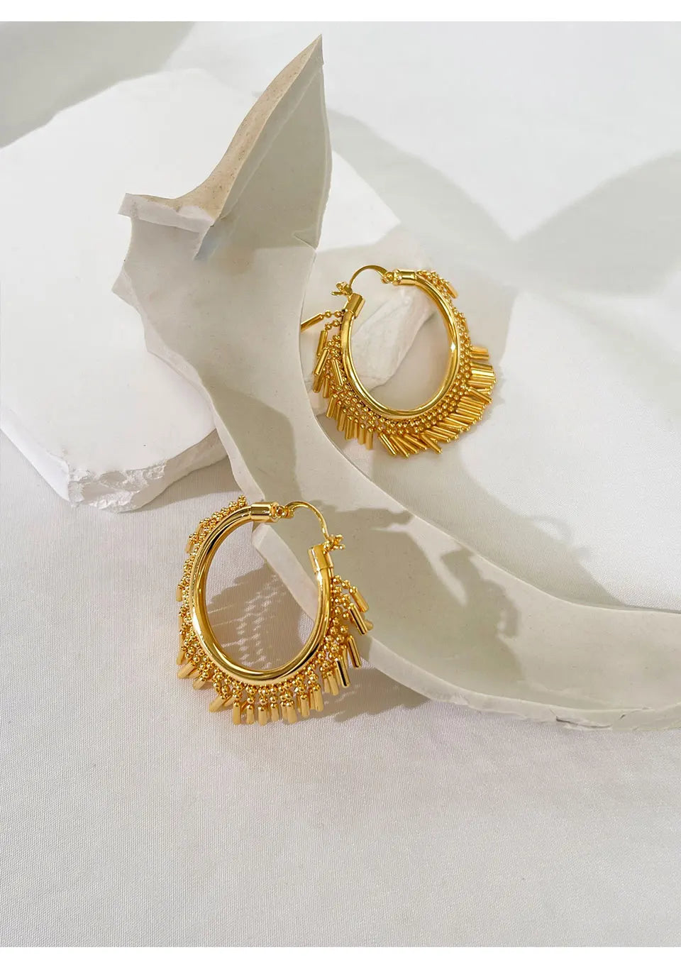 Peri'sbox Boho Gold Silver Plated Beads and Bar Tassel Hoop Earrings for Lady Statement Tube Huggie Earring with Dangling Charms